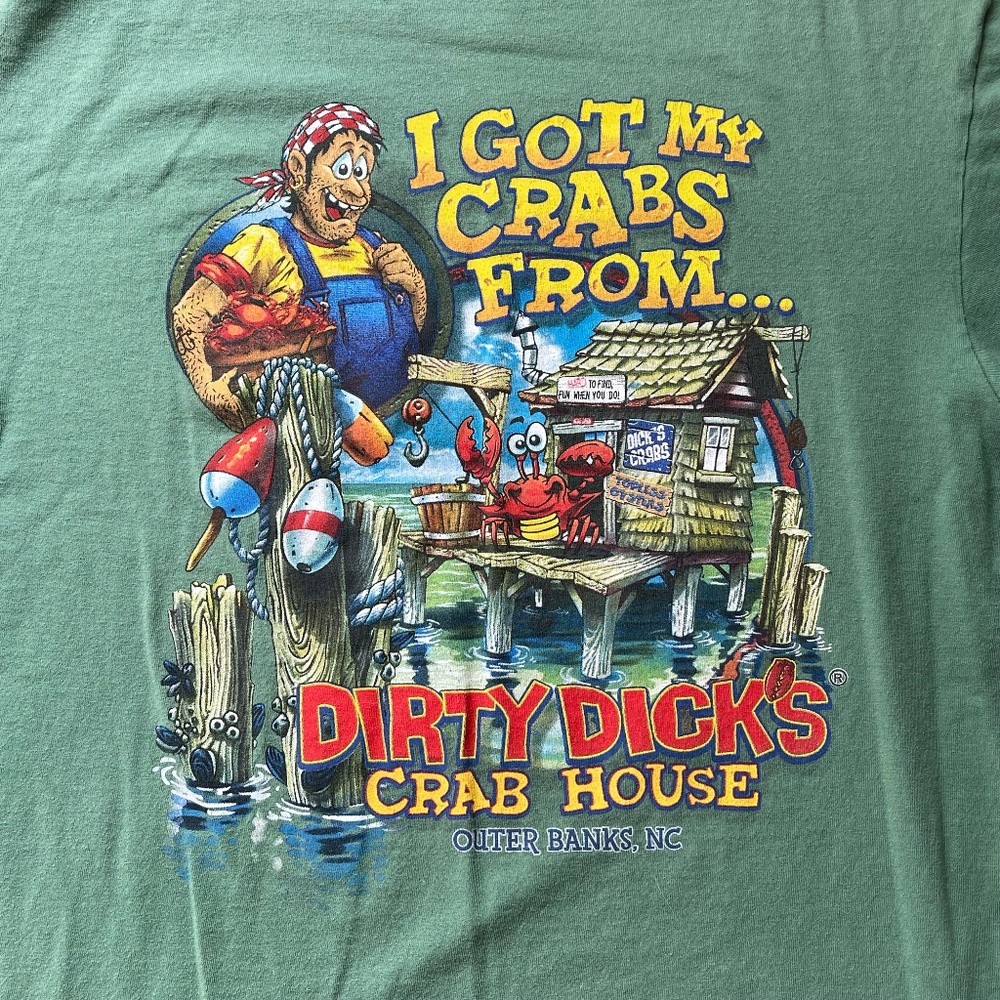 90s DIRTY DICKS CRAB HOUSE Vintage T Shirt Outer Banks North Carolina Funny
